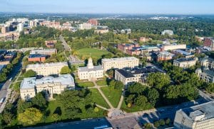 Aerial view of university campus