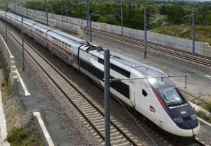 Image of train on Paris to Bordeaux high-speed railway line